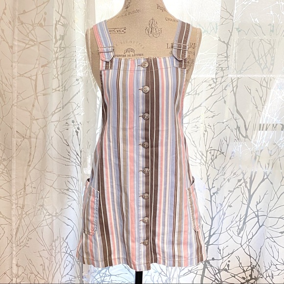BDG pink blue striped overall denim button dress - Picture 6 of 11